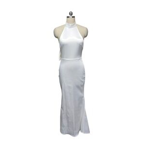NWT Angel Biba Womens White Halter Neck Open Back Bow Maxi Dress Size Medium